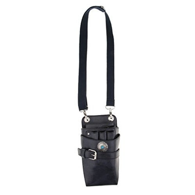 MagiDeal Real Leather Barber Scissors Shears Combs Clips Tools Holder Pouch Waist Bag - Dark Blue