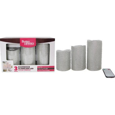 Better Homes and Gardens Flameless LED Pillar Candles, 3pk, Metallic Silver