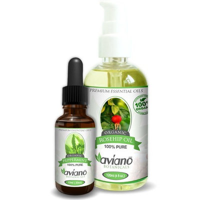 Organic Peppermint & Rosehip Oil Combo - 100% Pure Organic Undiluted Oils Combo for Hair & Skin Rejuvenation - Ultra Premium Organic Peppermint...