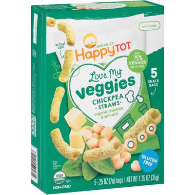 Happy Family Happy Tot Love My Veggies Chickpea Straws, Organic Cheddar & Spinach 5 .25oz snack bags
