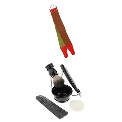MagiDeal 6 In 1 Salon Hair Shaving Brush Mug Bowl Shave Stand Soap + Leather Strop