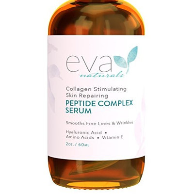 Peptide Complex Serum by Eva Naturals (2 oz) - Best Anti-Aging Face Serum Reduces Wrinkles and Boosts Collagen - Heals and Repairs Skin while Improving Tone and Texture - Hyaluronic Acid & Vitamin E