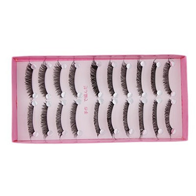 Fityle 10 Pair Fiber False Eyelashes Messy Cross Thick Hand-made Eyelash Natural
