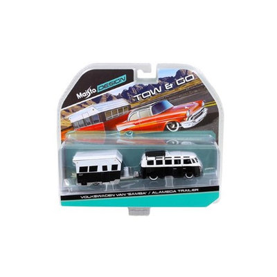 Maisto International, Inc. Maisto 15368H 1 by 64 Diecast Volkswagen Van Samba with Alameda Trailer Black White Tow & Go Model
