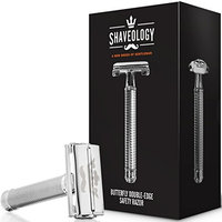 Shaveology Double Edge Razor for Men - Includes 5 Platinum Refill Double Edge Butterfly Safety Razors, Chrome Handle