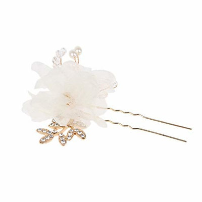 SM SunniMix Wedding Hair Pins Bridal Bridesmaids Flower Design Rhinestones Hair Accessories - White