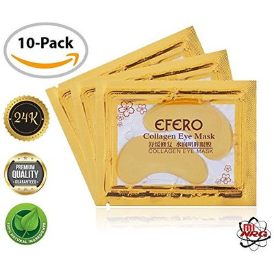 10-Pack Premium 24k Gold Eye Treatment Masks/Anti-Aging/Gold Collagen/Anti-Wrinkle/Tissue Rejuvenation/Spa Quality