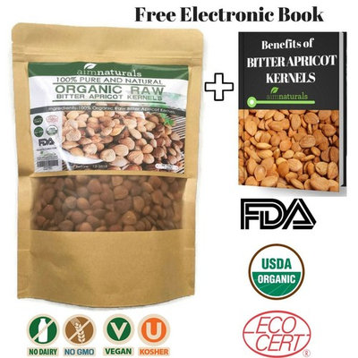 Bitter Apricot Kernels LARGE (1 LB) 16 Ounces 454 G 100% Organic Raw Value Pack+ FREE eBook Benefits of Bitter Apricot Seeds -100% Organic Apricot Seeds-High in vitimin B17 & B15