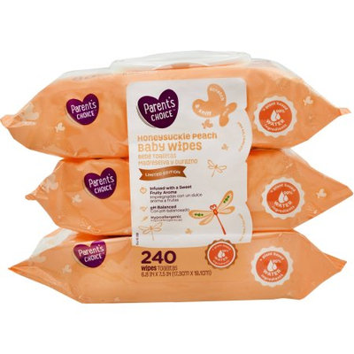 Rockline Industries Parent's Choice Honeysuckle Peach Baby Wipes, Limited Edition, 240 count (3 packs of 80)