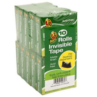 Duck Brand Matte Finish .75 In. x 1000 In. Invisible Tape - Clear, 10 pack