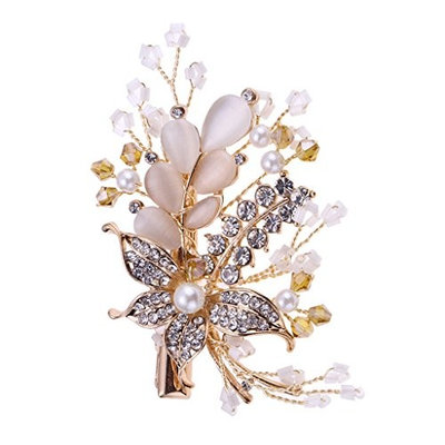 Baoblaze Woman Rhinestone Pearl Hairpin Clips Elegent Wedding Headwear Accessory - Gold, 65 x 50 x 50mm