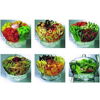 Jumbl Serving Bowl wVented Ice Chamber Base Hook-On Serving Fork Spoon