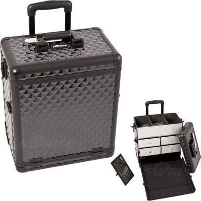 19 inch Zebra Interchangeable E Series 4 Drawers Aluminum Professional Cosmetics Storage Train Case Makeup Organizer Tote Wheeled Rolling Luggage