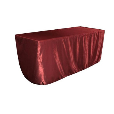 LA Linen TCbridal-fit-72x30x30-BurgundyB17 Fitted Bridal Satin Tablecloth Burgundy - 72 x 30 x 30 in.