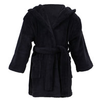 Boy's Coral Velvet Hooded Bathrobe Robe with Hood & Pockets,Black,M