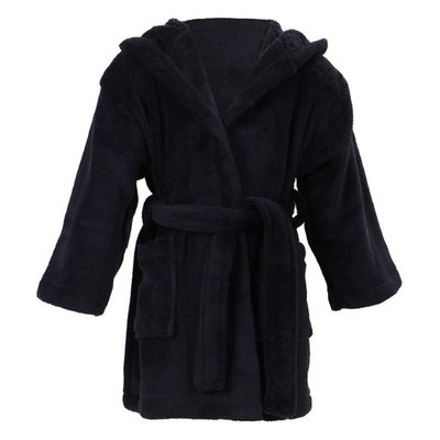 Boy's Coral Velvet Hooded Bathrobe Robe with Hood & Pockets,Black,M