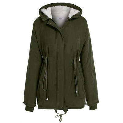 Winter warm Women Casual Long Sleeve Front Zipper Fleece Hooded Coat Elst