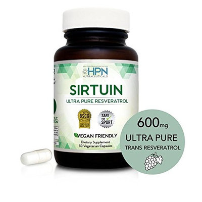 HPN Nutraceuticals SIRTUIN, 98% Ultra Pure Trans-Resveratrol Extract, Sirtuin Activator, 600 mg of 98% Trans-Resveratrol Extract, 30 Capsules