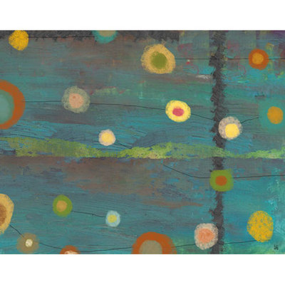 Green Leaf Art Sky with Circles 1 Painting Print on Wrapped Canvas