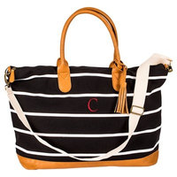 Women's Monogrammed Black Striped Oversized Weekender Bag - Cathy's Concepts