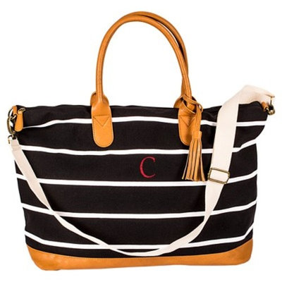 Women's Monogrammed Black Striped Oversized Weekender Bag - Cathy's Concepts