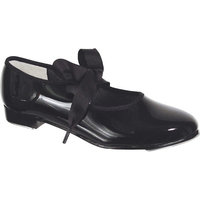 Girls Black Patent Ribbon Tie Flexible Tap Shoes 12.5-4 Kids