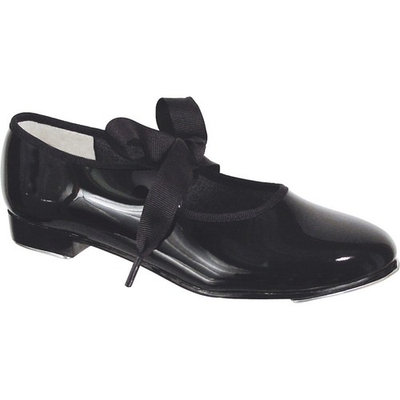 Girls Black Patent Ribbon Tie Flexible Tap Shoes 12.5-4 Kids
