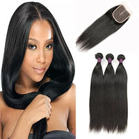 Royale Straight Hair Bundles with Closure 3 Bundles Brazilian Hair Human Hair with Closure 4x4 inch Middle Part Closure Straight Human Hair (22 22 22 +20