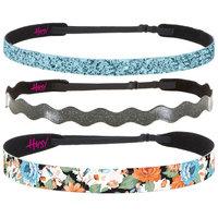 Hipsy Adjustable NO SLIP Cute Fashion Floral & Glitter Headbands for Girls Gift Pack (Orange/Black/L. Blue 3pk)