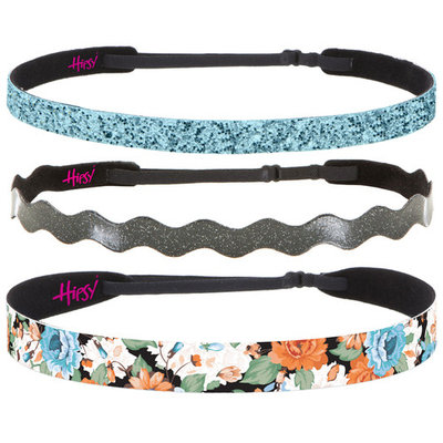 Hipsy Adjustable NO SLIP Cute Fashion Floral & Glitter Headbands for Girls Gift Pack (Orange/Black/L. Blue 3pk)