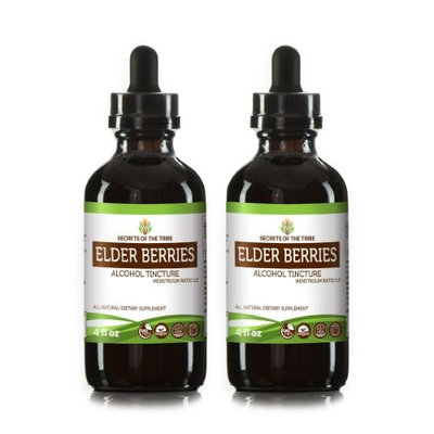 Secrets Of The Tribe Elder Berries Tincture Alcohol Extract, Organic Elder Berries (Sambucus Nigra) Dried Berry 2x4 oz