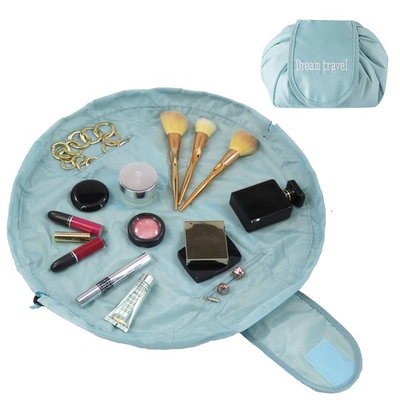 Drawstring Makeup Bag - Portable Cosmetic Organizer - Great for Women and Men or Professionals who Travel - Large Lay Flat - 22in Aqua Blue