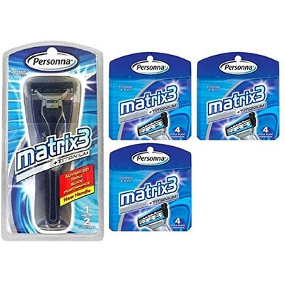 Personna Matrix3 Advanced Triple Blade Razor Handle + Matrix3 Titanium Triple Blade Refill Cartridge Blades, 4 Ct. (Pack of 3) + FREE Old Spice Deadlock Spiking Glue, Travel Size, .84 Oz