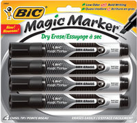 BIC Magic Marker Dry-Erase Markers, Tank Style, Black and Assorted Ink Colors, 4/Pack