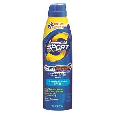 Coppertone Sport High Performance AccuSpray Sunscreen, SPF 15 6.0 fl oz(pack of 6)