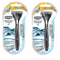 Schick Quattro Razor & Cartridges, Titanium Coated Blades, 1 Razor, 2 Cartridges (Pack of 2) + FREE Assorted Purse Kit/Cosmetic Bag Bonus Gift