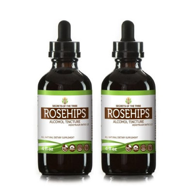 Secrets Of The Tribe Rosehips Tincture Alcohol Extract, Organic Dried Rosehips (Rosa Canina) Dried Seed 2x4 oz