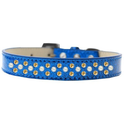 Mirage 616-22 BL-16 Sprinkles Ice Cream Dog Collar Pearl/Yellow Crystals Blue 16