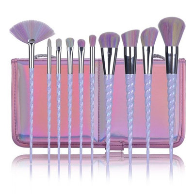 SJZ TECH 10Pcs Unicorn Design Handle Shape Makeup Brushes Tools Set White Hair Synthetic Foundation Brush Eyeshadow Blusher