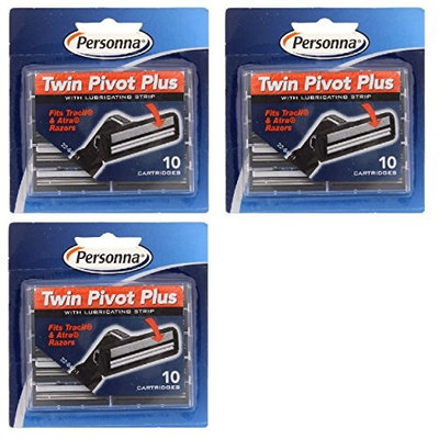 Personna Twin Pivot Plus Refill Blade Cartridges w/ Lubricating Strip for Atra & Trac II Razors 10 ct. (Pack of 3) + FREE Schick Slim Twin ST for Sensitive Skin