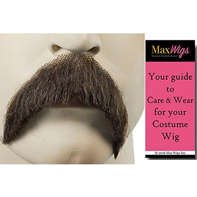 Walrus Mustache Color BROWN - Lacey Wigs Synthetic Roosevelt Stalin Cowboy Lace Backed Hand Made Facial Bundle with MaxWigs Costume Wig Care Guide