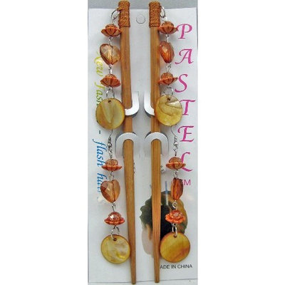 Dangly Amber Beaded Hair Sticks Pick Chopsticks Pierced Earrings Bun Holder