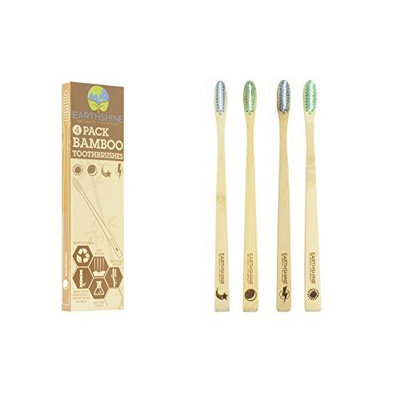 Bamboo Toothbrush │Natural │Eco Friendly │Pack of 4 Premium Toothbrushes │Soft Bristles │Ergonomic Handle │Plastic Free │by Earthshine