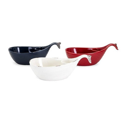 Set of 3 Moby Dip and Chips Ceramic Whale Shaped Dishes 14���