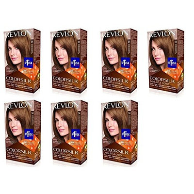 Revlon ColorSilk Hair Color 54 Light Golden Brown 1 Each (Pack of 7) + FREE Luxury Luffa Loofah Bath Sponge On A Rope, Color May Vary
