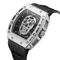 BAOGELA Luminous Man Watch Analog Japan Quartz Alloy Skeleton Skull Men Wristwatch,Silicone Strap