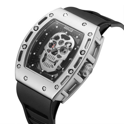 BAOGELA Luminous Man Watch Analog Japan Quartz Alloy Skeleton Skull Men Wristwatch,Silicone Strap