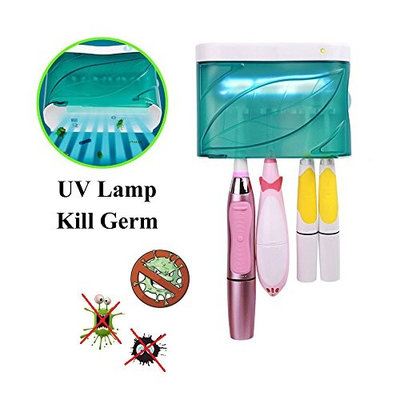 QiuKo Family Size UV Sanitizer, Electric Toothbrush Holders or Razor Sanitize UV Sterilizer, Wall Mount or Countertop Use, Zero Germ UV light 3-5 Minute Sanitizing Timer Power By Batteries