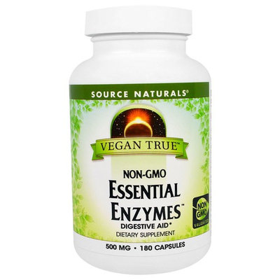Source Naturals, Vegan True, Non-GMO Essential Enzymes, 500 mg, 180 Capsules