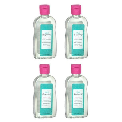 (4 Pack) Well Beginnings Baby Oil Hypoallergenic Moisturizing Travel Size 3oz: Beauty